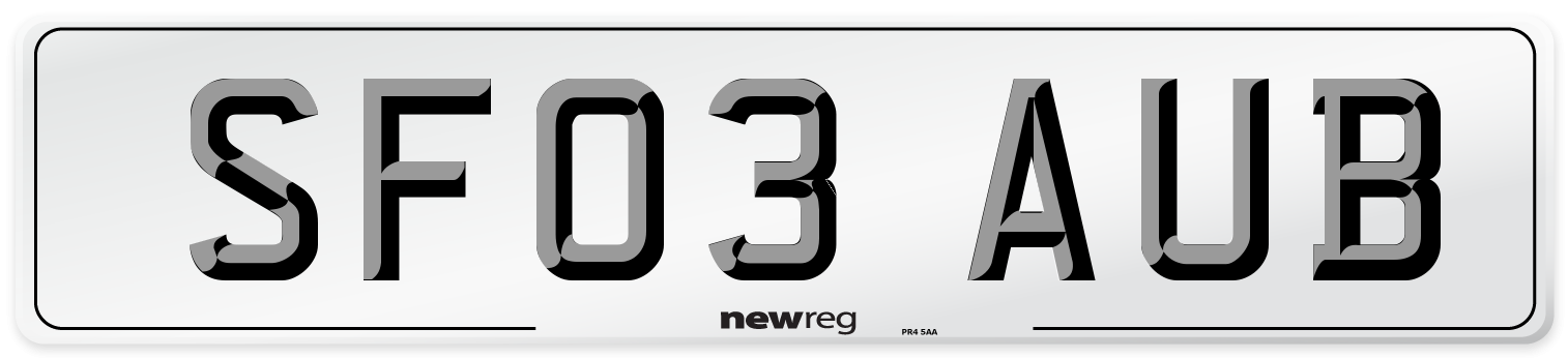 SF03 AUB Number Plate from New Reg